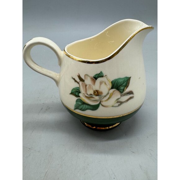 Cavalier Eggshell Porcelain Creamer & Sugar Magnolia Flower Design & Gold READ - Picture 9 of 16